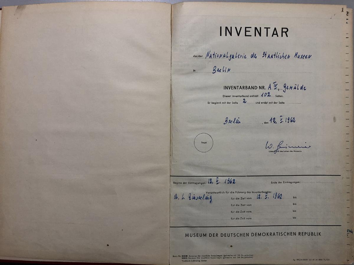 Inventar der Nationalgalerie der Staatlichen Museen in Berlin Inventarband Nr. A IV, Gemälde