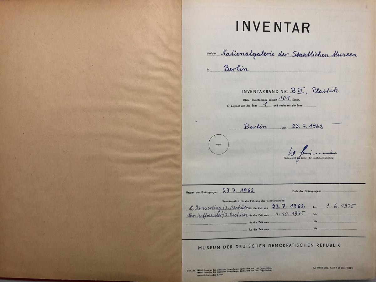 Inventar der Nationalgalerie der Staatlichen Museen in Berlin Inventarband Nr. B III, Plastik