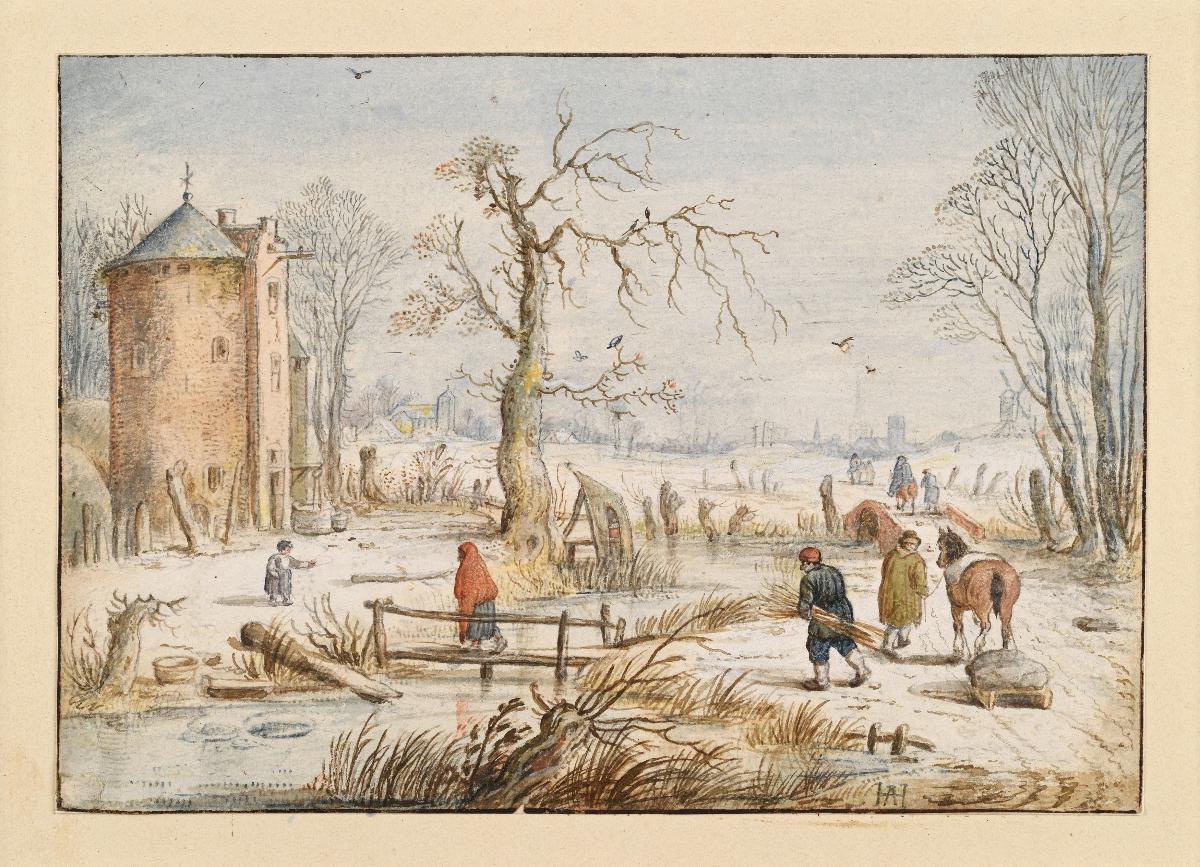 Winterlandschaft mit rundem Turm