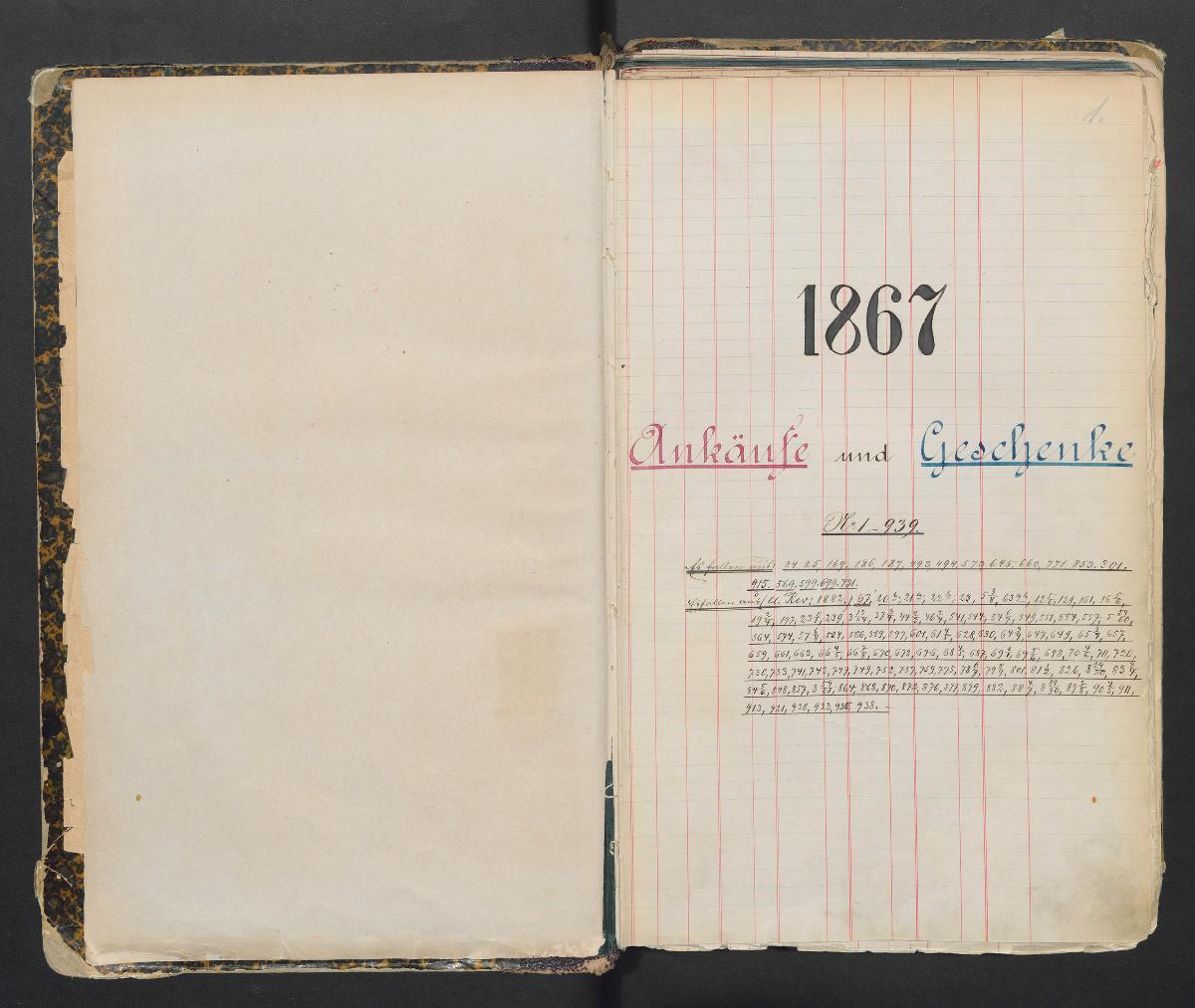1867 Ankäufe und Geschenke N° 1-939