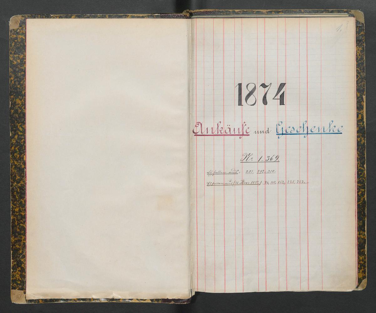 1874 Ankäufe und Geschenke N° 1-369