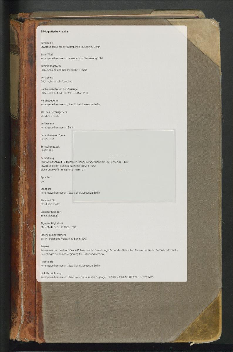 1882 Ankäufe und Geschenke N° 1-1542.