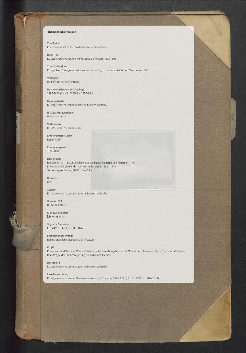 Königliches Kunstgewerbe-Museum. Sammlung. Liste der Ankäufe und Geschenke 1895.