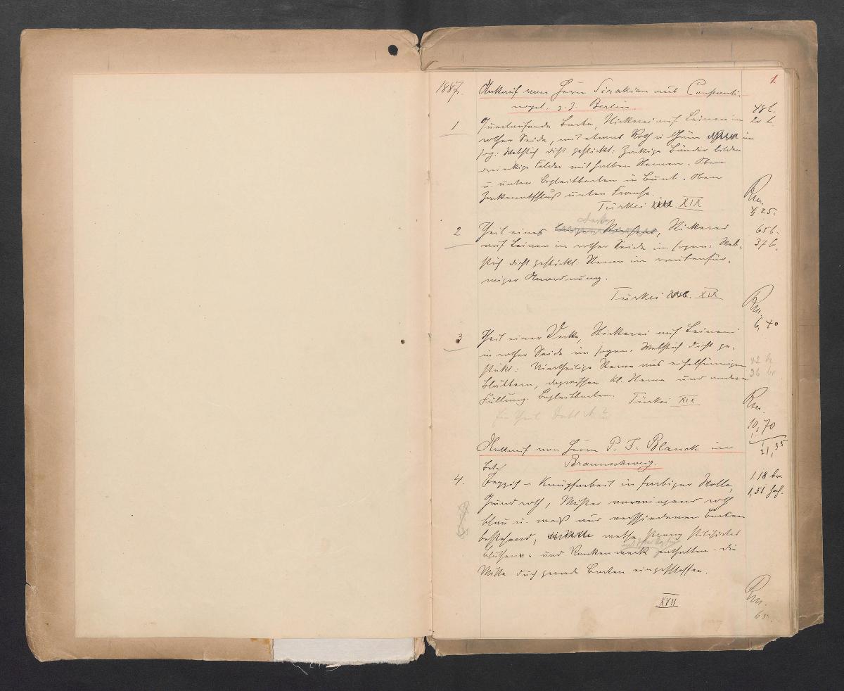 Königl: Kunstgewerbe Museum Stoffsammlung Conceptbuch Stoffe, Stickereien, Spitzen und Teppiche Ankäufe und Geschenke 1887