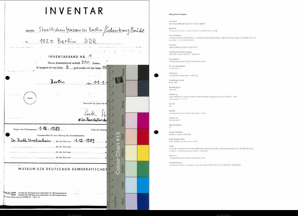 Inventar Schenkung Brühl für (KGM) [= Inventar der Staatlichen Museen zu Berlin /Schenkung Brühl in 1020 Berlin DDR Inventarbuch Nr. 1 (Inv. Nr. SB 538) 1989]