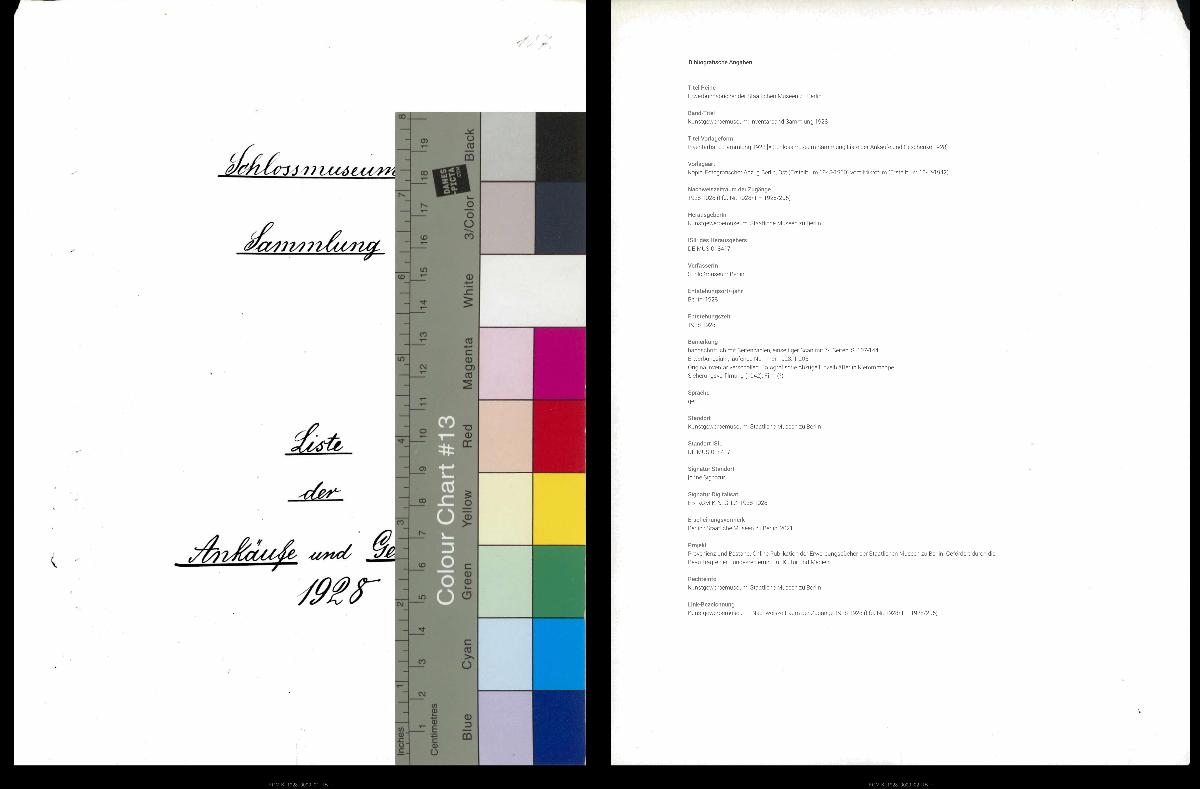 Inventarbuch Sammlung 1928 [= Schlossmuseum Sammlung Liste der Ankäufe und Geschenke 1928]