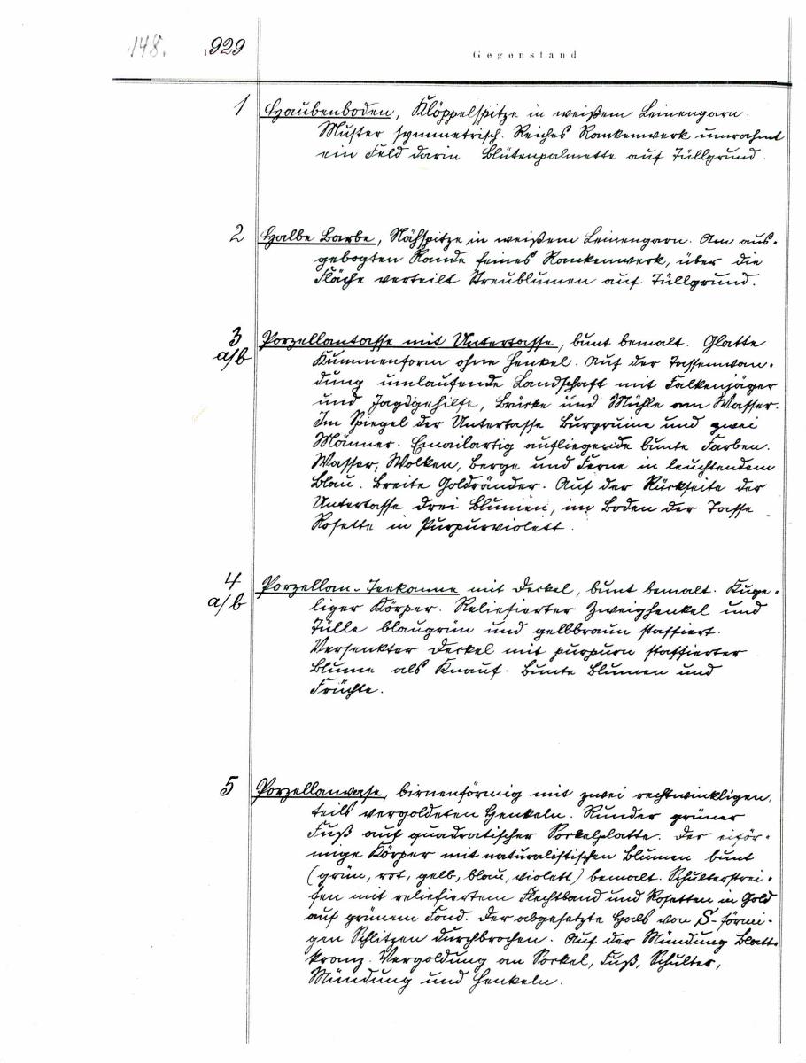 Inventarbuch Sammlung 1929 [= Schlossmuseum Sammlung Liste der Ankäufe und Geschenke 1929]