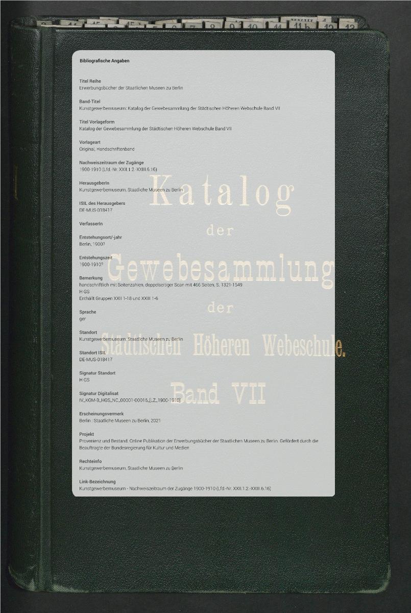 Katalog der Gewebesammlung der Städtischen Höheren Webschule Band VII