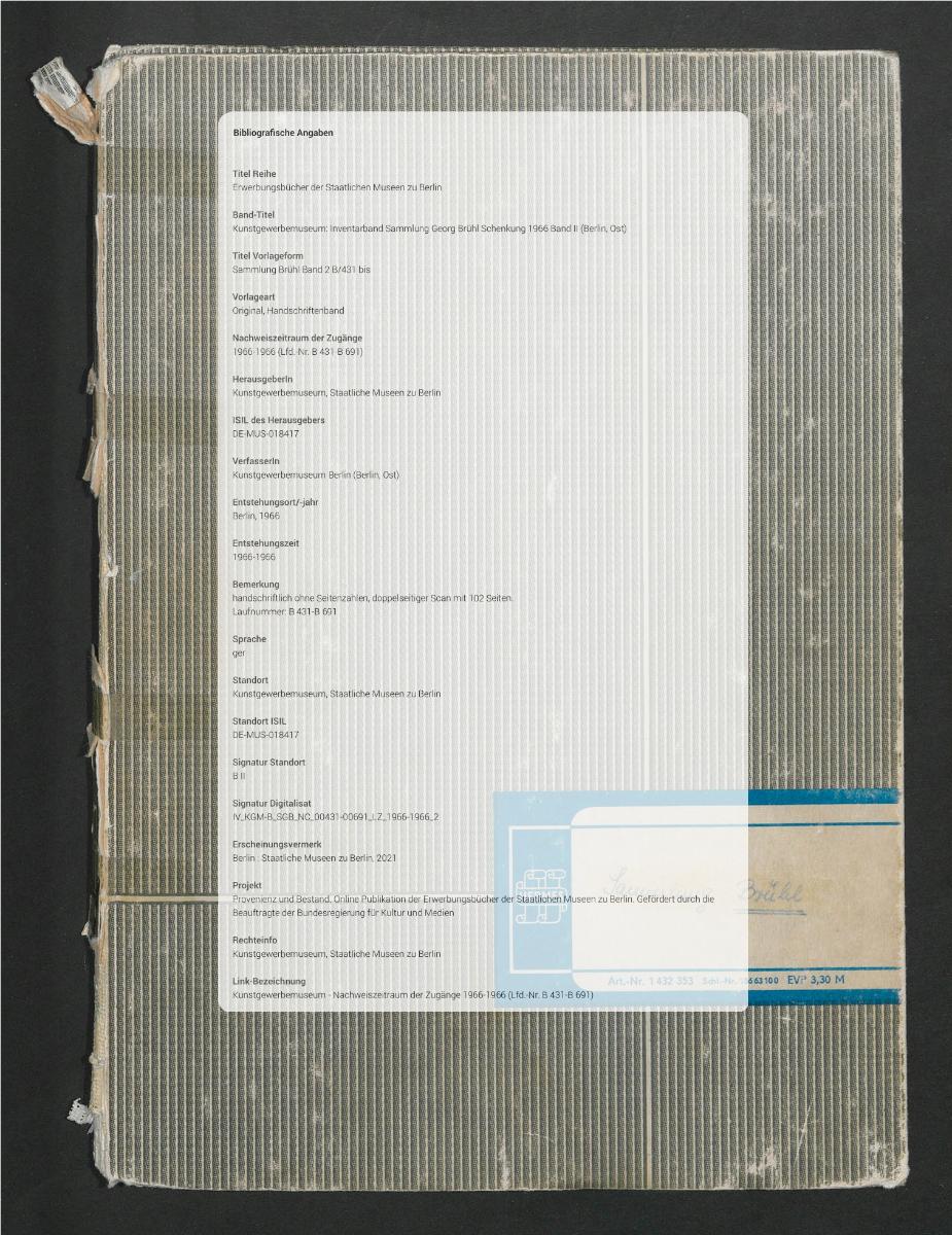 Sammlung Brühl Band 2 B/431 bis