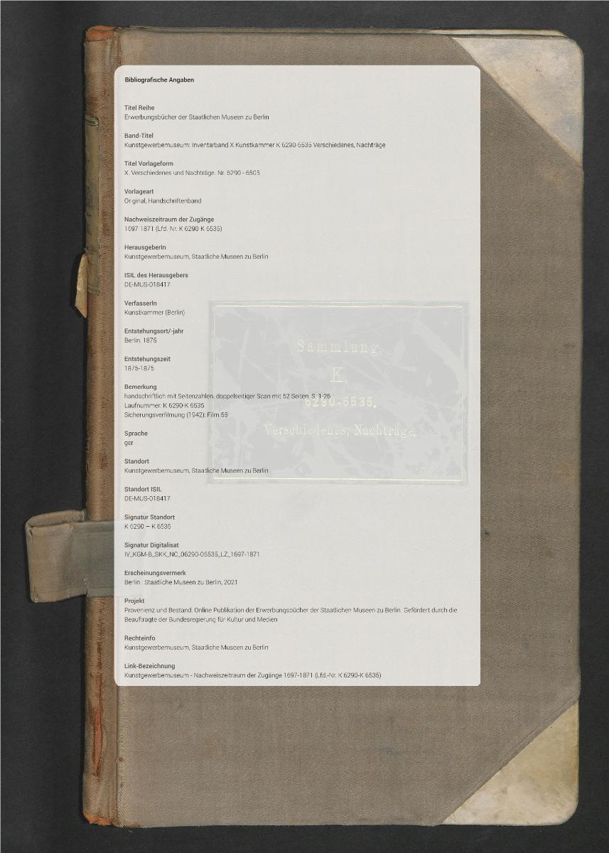 X. Verschiedenes und Nachträge. Nr. 6290 - 6505