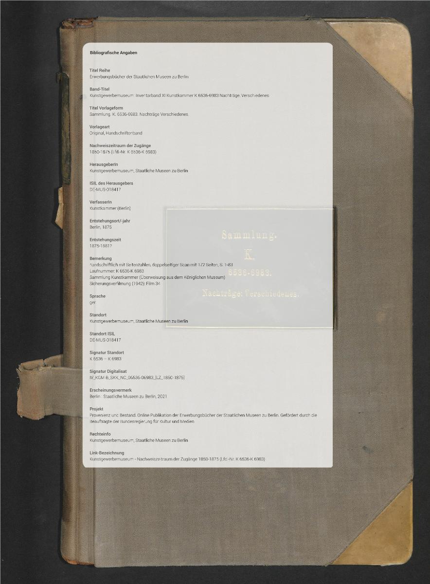 Sammlung. K. 6536-6983. Nachträge Verschiedenes.