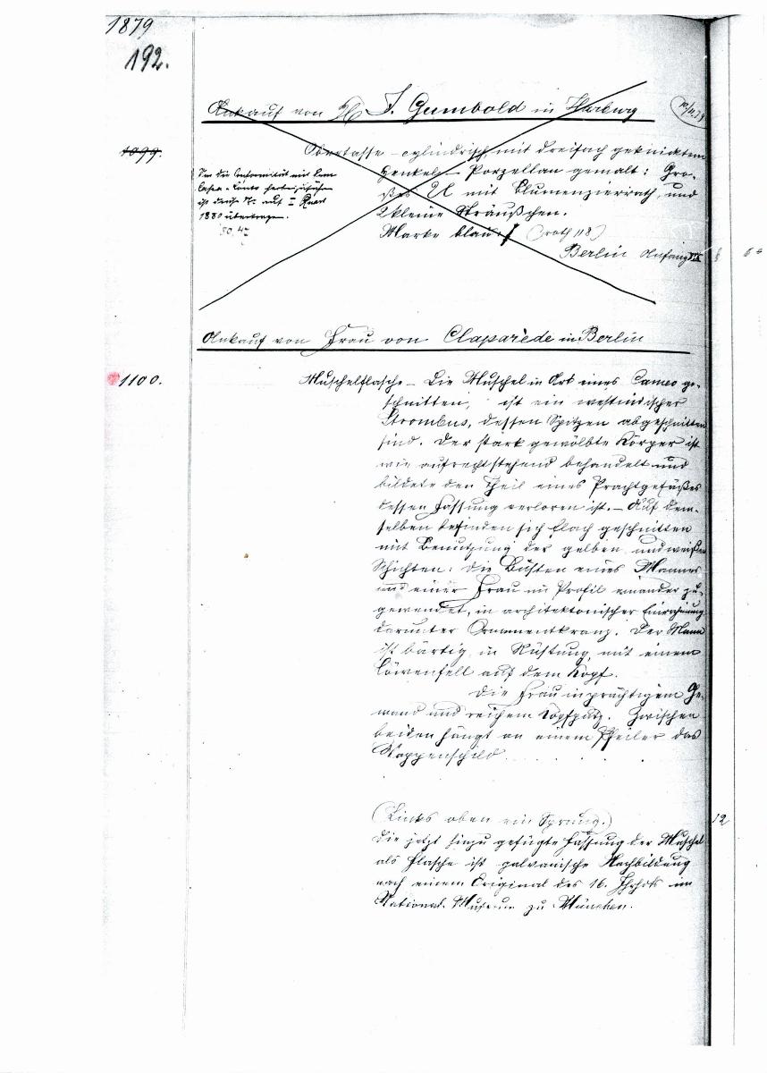 12a 19/20 1879 Inv.Nr. 474-1100 vollst. 30.6.1960 gez. Sch. [Schönberger, Arno] v.B. [= Erwerbungsjahr 1879: 474-1100 aus Inventarbuch Sammlung 1879]