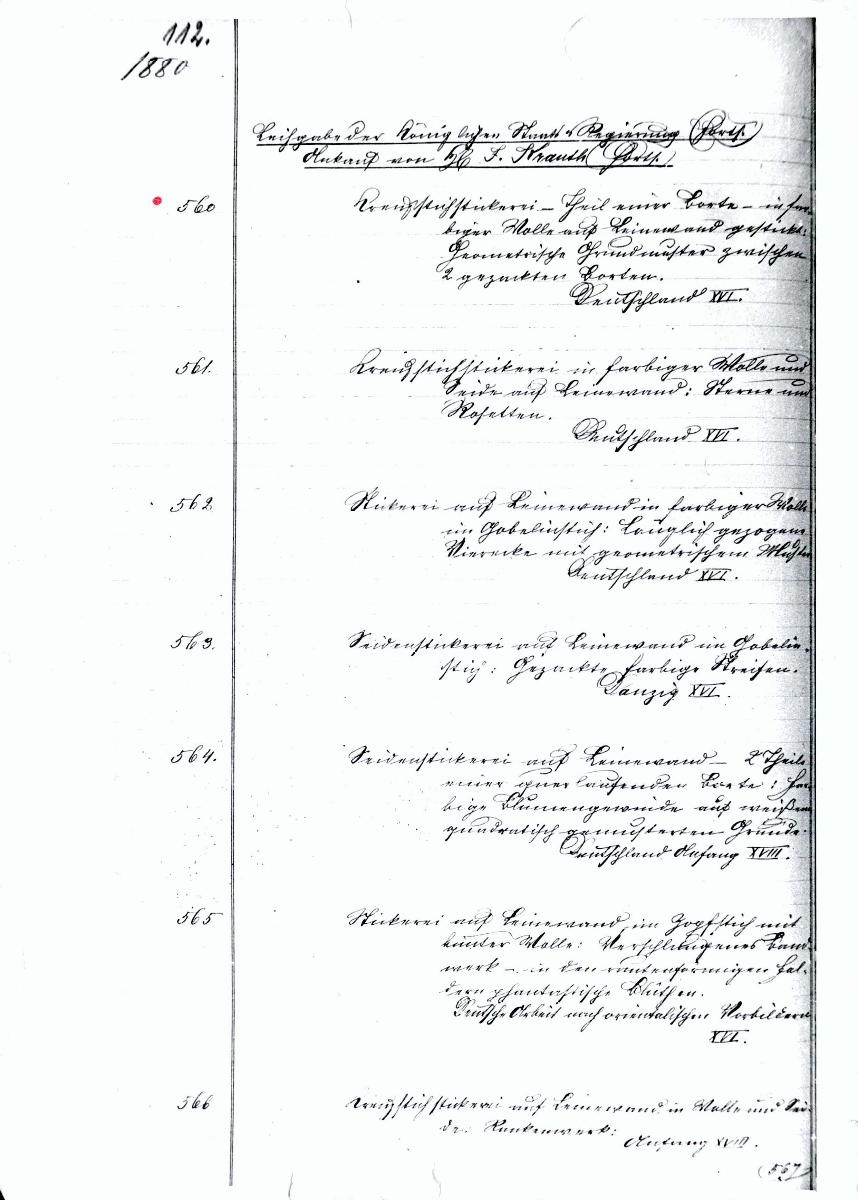 16 22/23 1880 Inv.Nr. 560-1117 vollständig 30. Juni 1960 gez. Sch. [Schönberger, Arno] v.B. [= Erwerbungsjahr 1880: 560-1117 aus Inventarbuch Sammlung 1880]