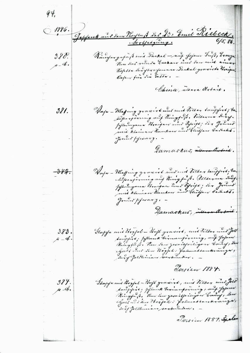 33b 1886 Seite 94-186 Inv.Nr. 380-841 ? v.B. [= Erwerbungsjahr 1886: 380-841 aus Inventarbuch Sammlung 1886]