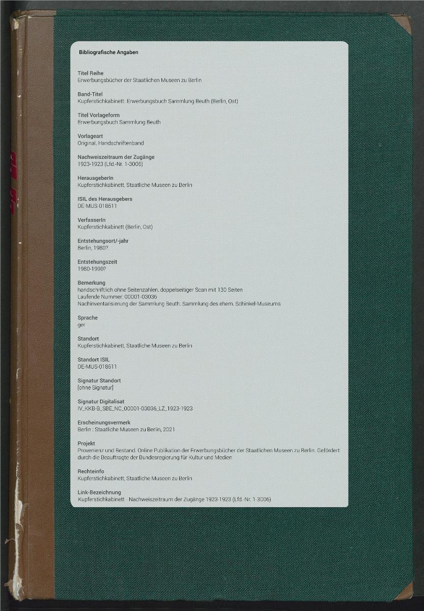 Erwerbungsbuch Sammlung Beuth