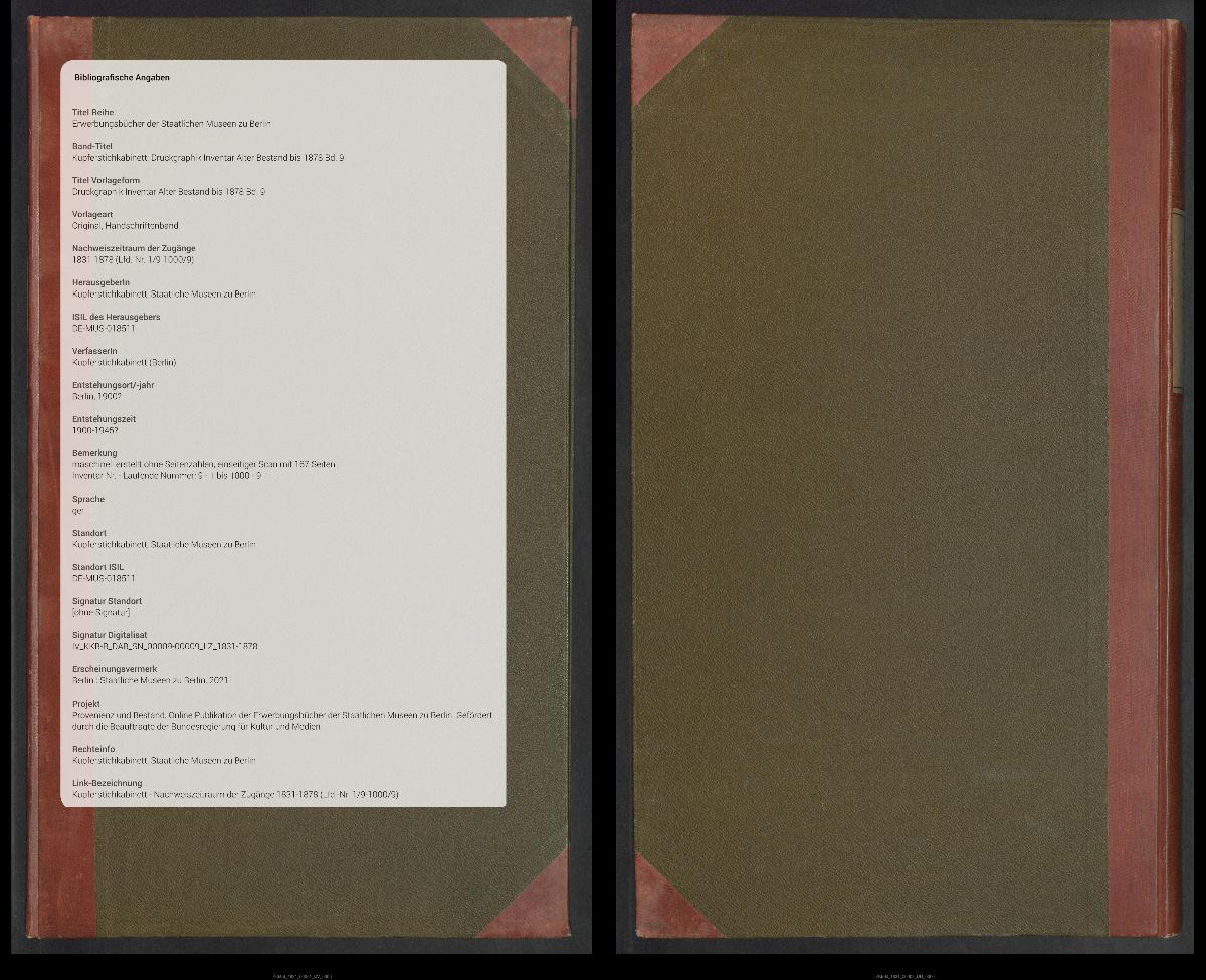 Druckgraphik Inventar Alter Bestand bis 1878 Bd. 9