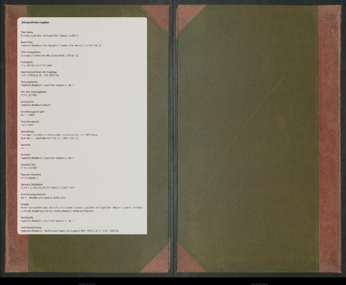 Druckgraphik Inventar Alter Bestand bis 1878 Bd. 32