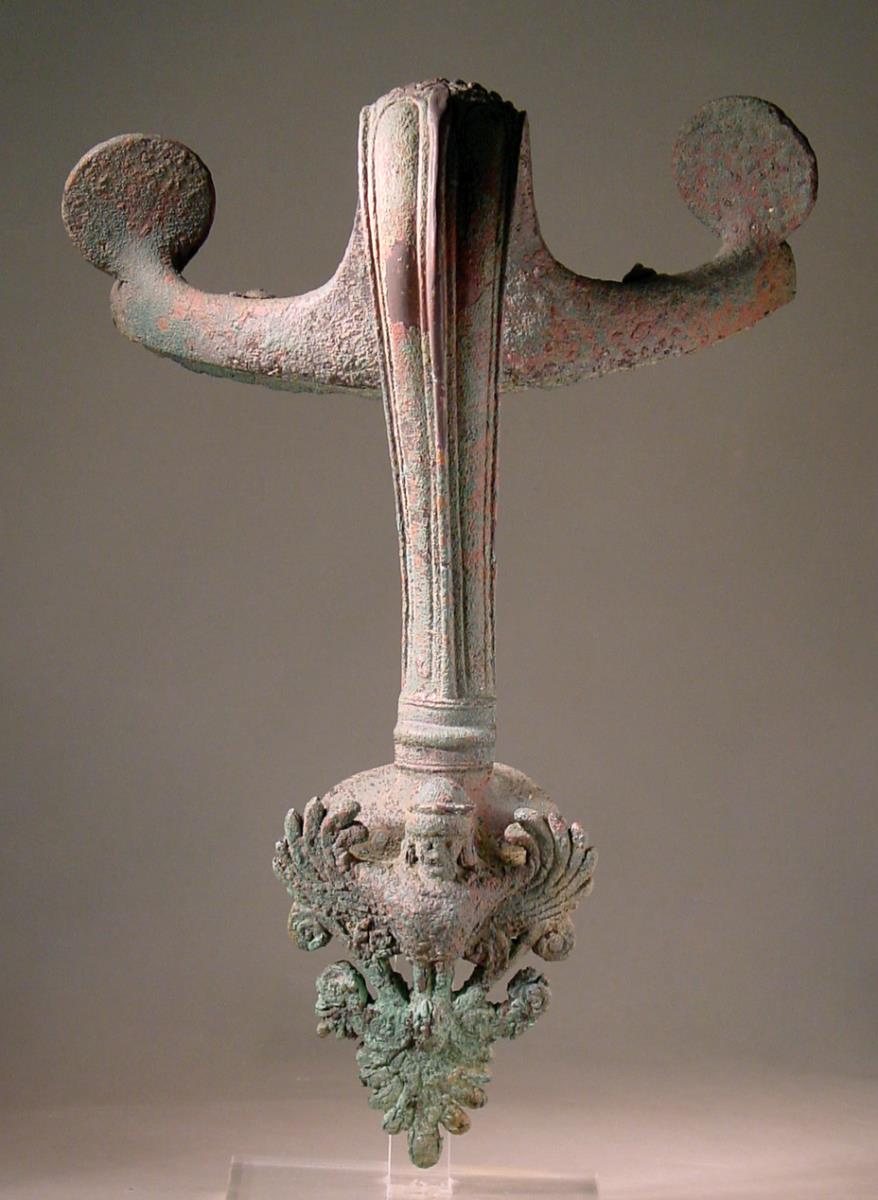 Vertikalhenkel einer Hydria mit Löwenkopf und zwei Gorgoneia; an der Attasche eine Sirene