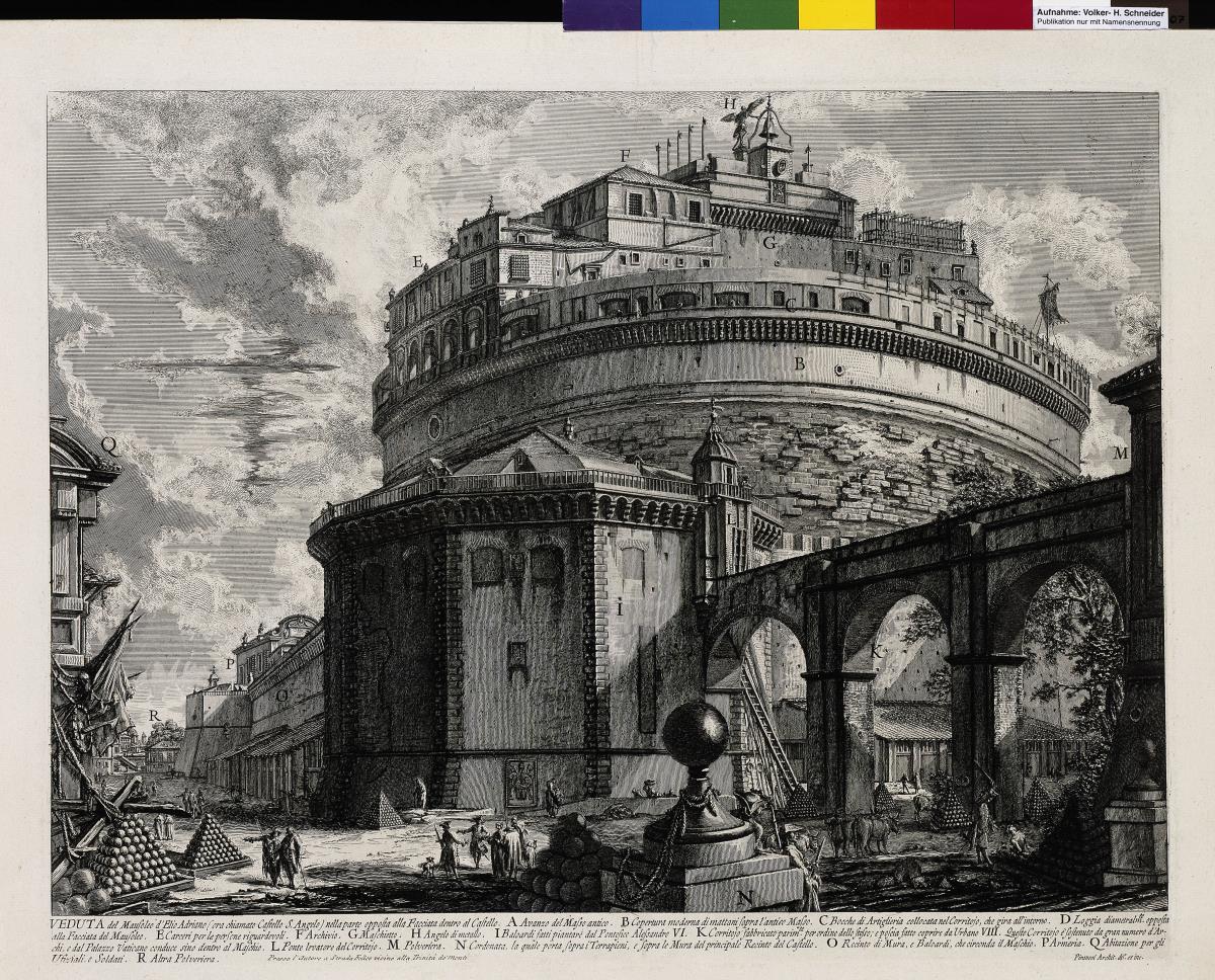 Rückansicht des Hadrian-Mausoleums, jetzt Engelsburg genannt (aus: Vedute di Roma)