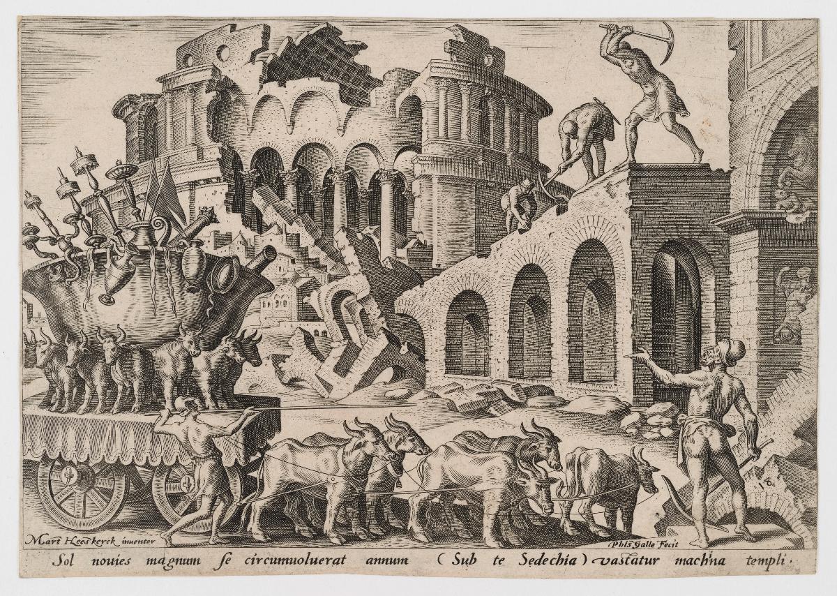 Die chaldäischen Truppen tragen die Tempelschätze weg (2 Kön 25:10, 13-17), Blatt 18 aus der Folge "Die Unglücke des jüdischen Volkes"