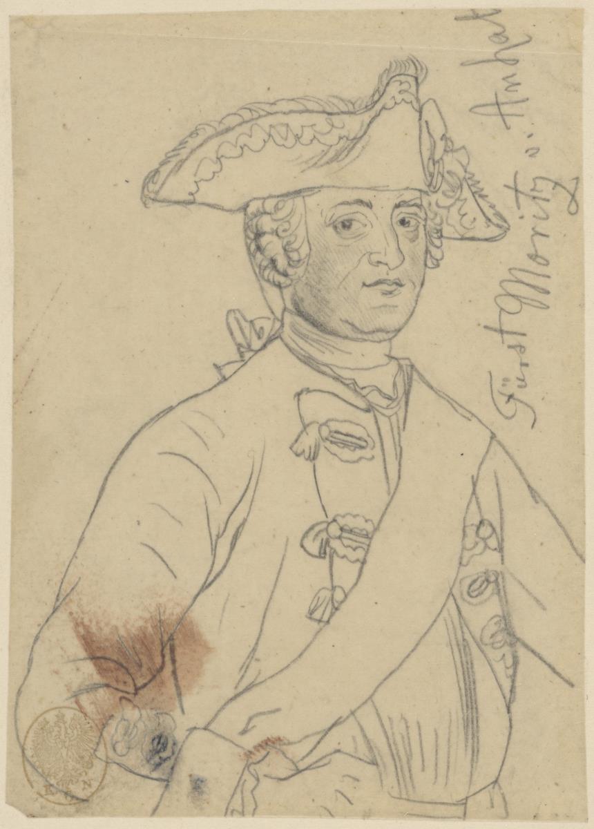 Moritz Fürst von Anhalt-Dessau, Halbfigur nach rechts. Durchzeichnung