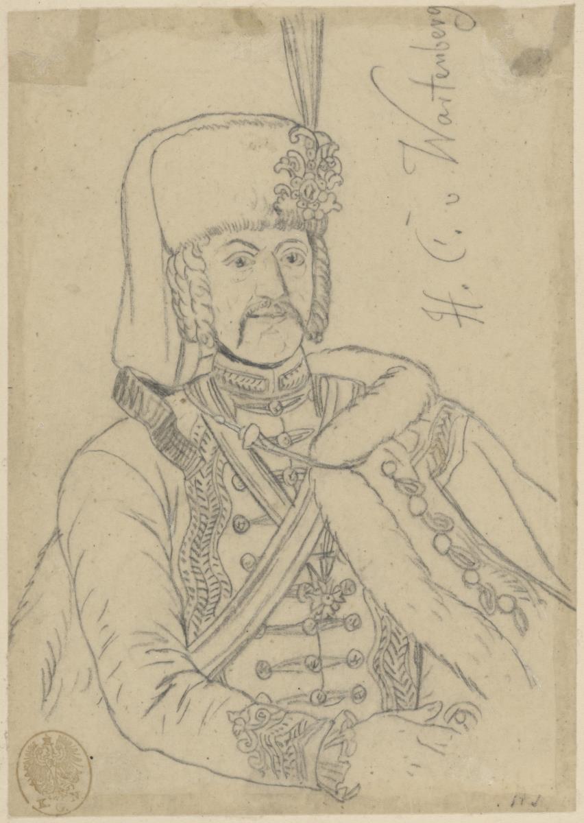 Hartwig Karl von Wartenberg, General und Chef des Husarenregiments Nr. 3. Durchzeichnung
