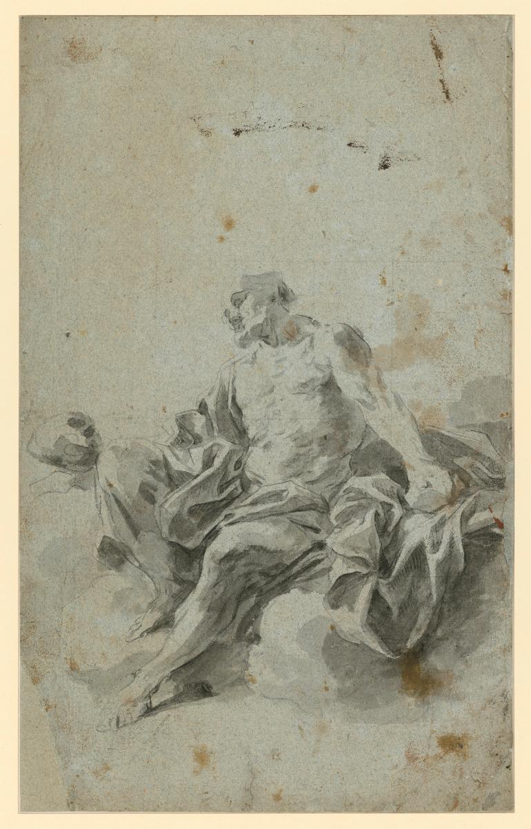 Der Frühling (Auf Wolken sitzender Mann mit entblößtem Oberkörper, nach links)