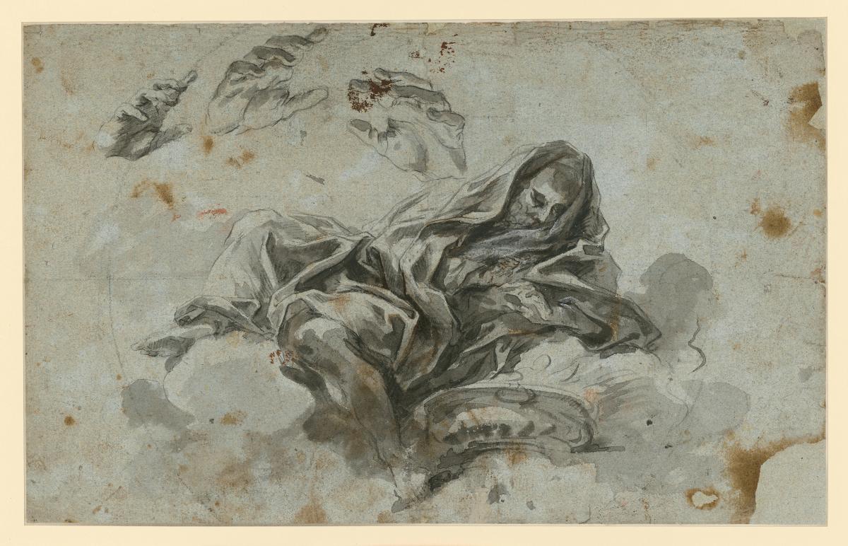 Der Winter (Greis, sich wärmend. Händestudien)