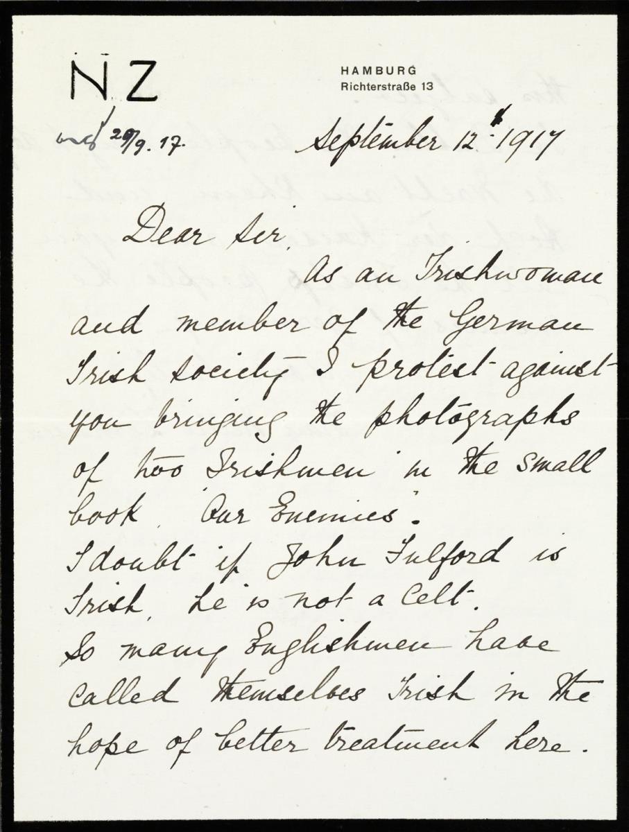 Englischer Brief der Nellie Zerhusen