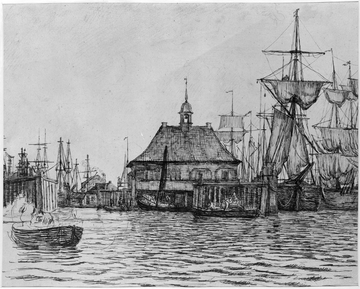 Blick auf das Baumhaus in Hamburg vom Wasser aus