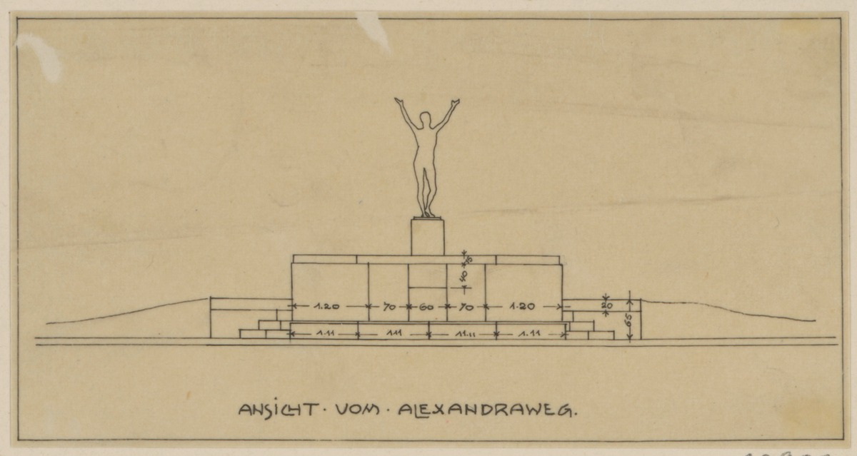 Darmstadt, architektonische Fassung des Gottfried -Schwab- Denkmals, Aufriss