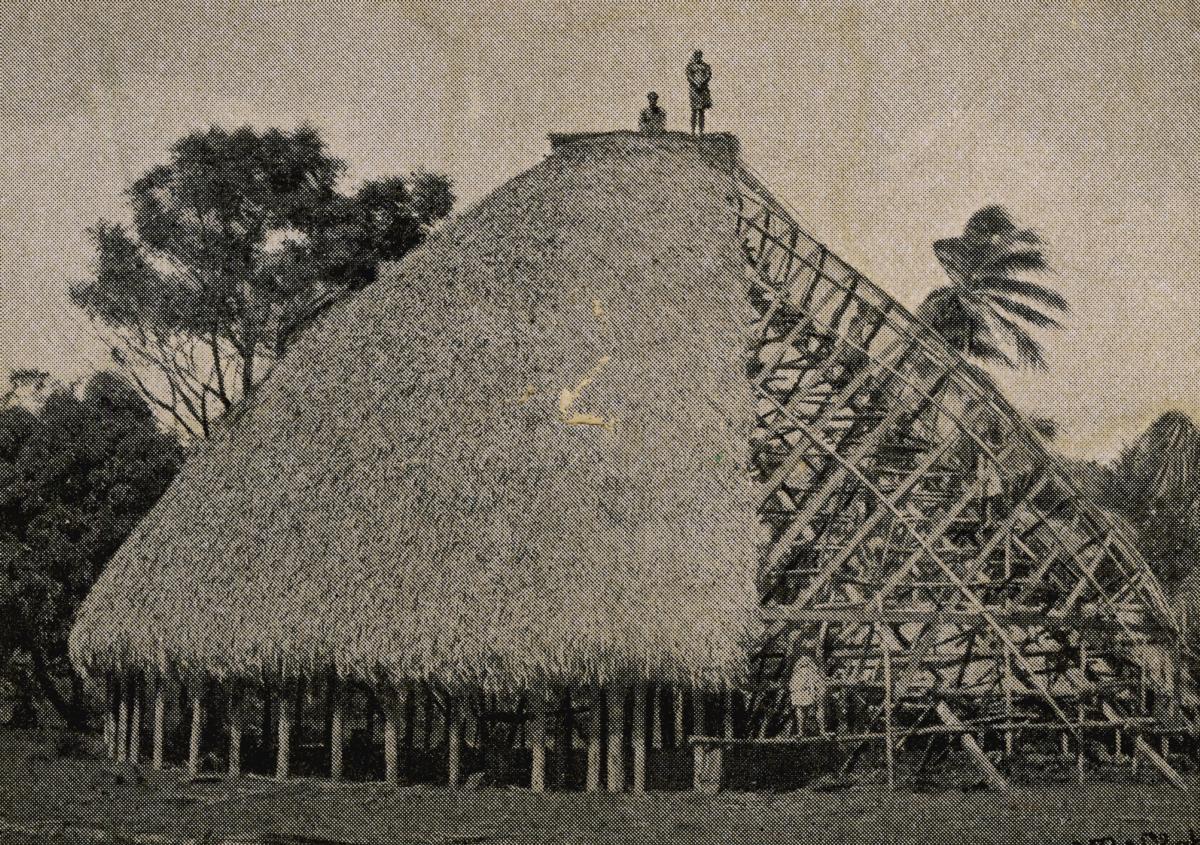 "Hausbau in Samoa."