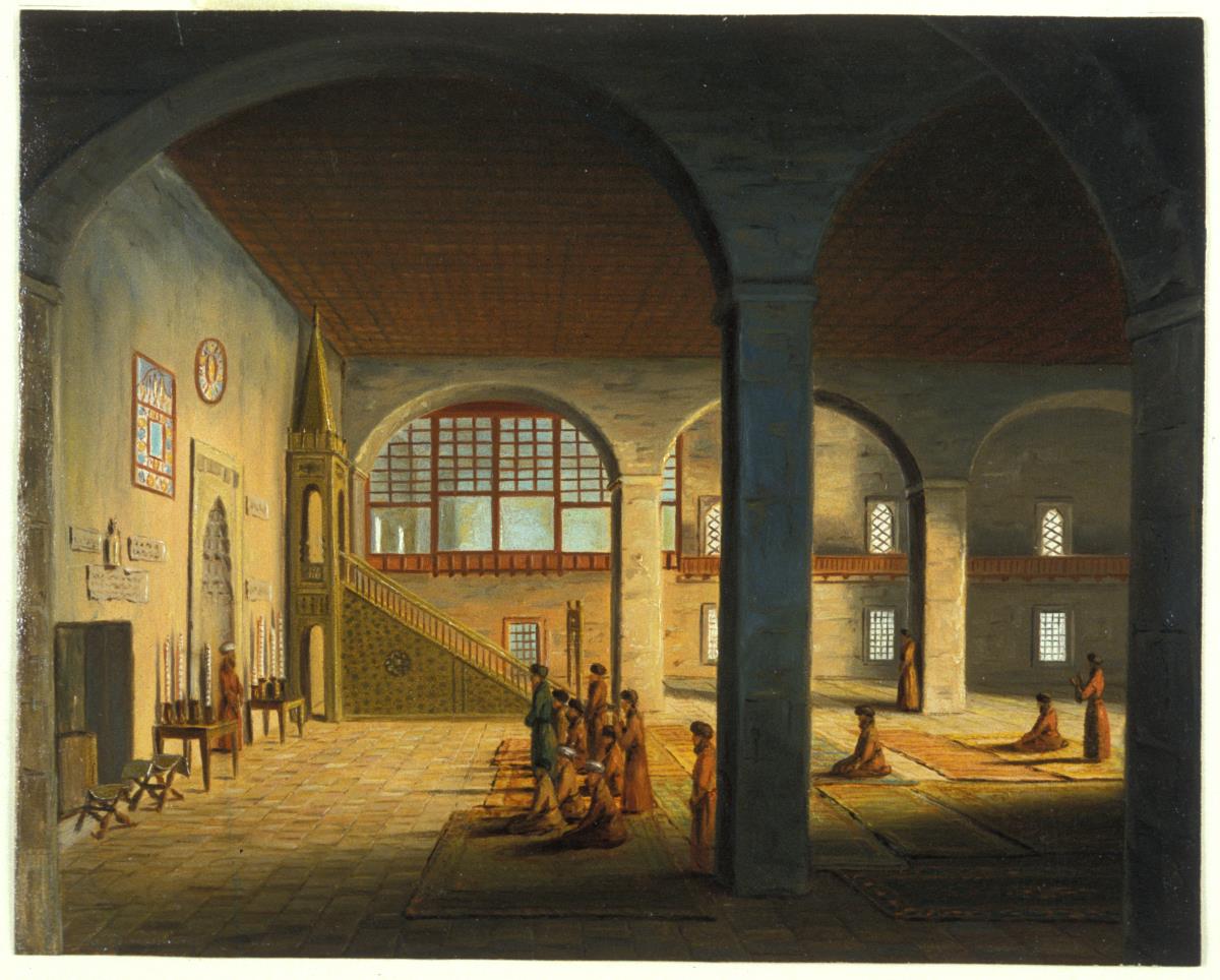 o.T. [Seitenansicht vom Innenraum der Moschee des Khanspalastes]