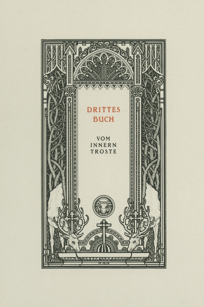 Probedruck des dritten Zwischentitels in Thomas von Kempen Die vier Bücher von der Nachfolge Christi