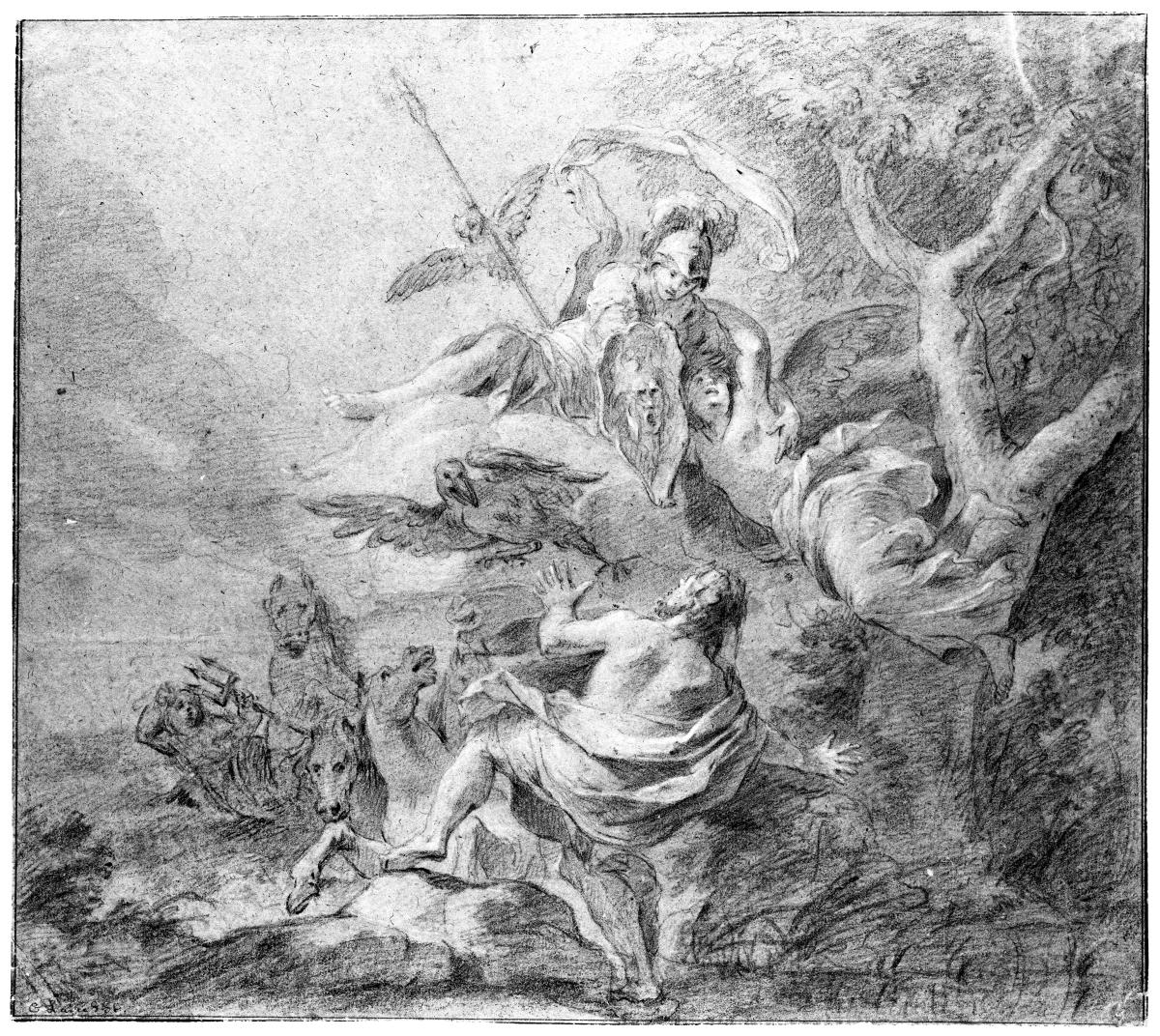 Mythologische Szene (Der Streit der Athena mit Poseidon um den Besitz des attischen Landes?)