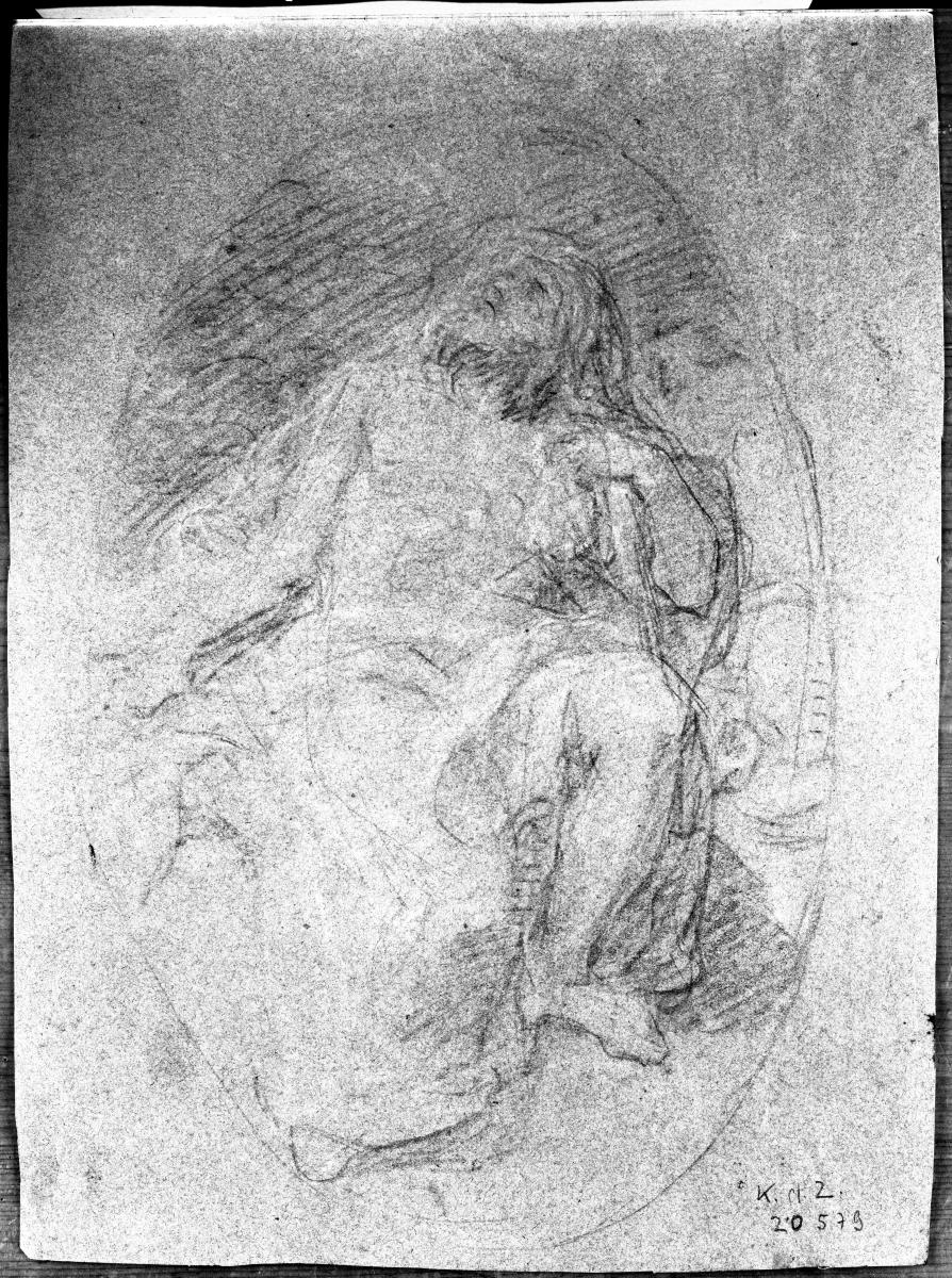 Männliche Figur, emporblickend, im Medaillon