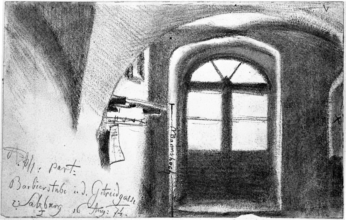 Fensternische der Barbierstube in der Getreidegasse in Salzburg