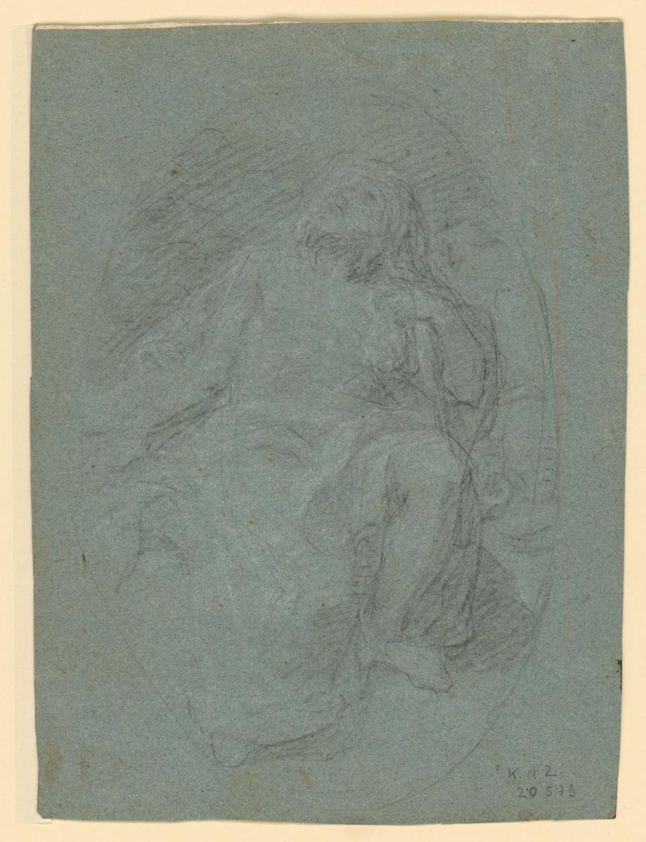 Männliche Figur, emporblickend, im Medaillon