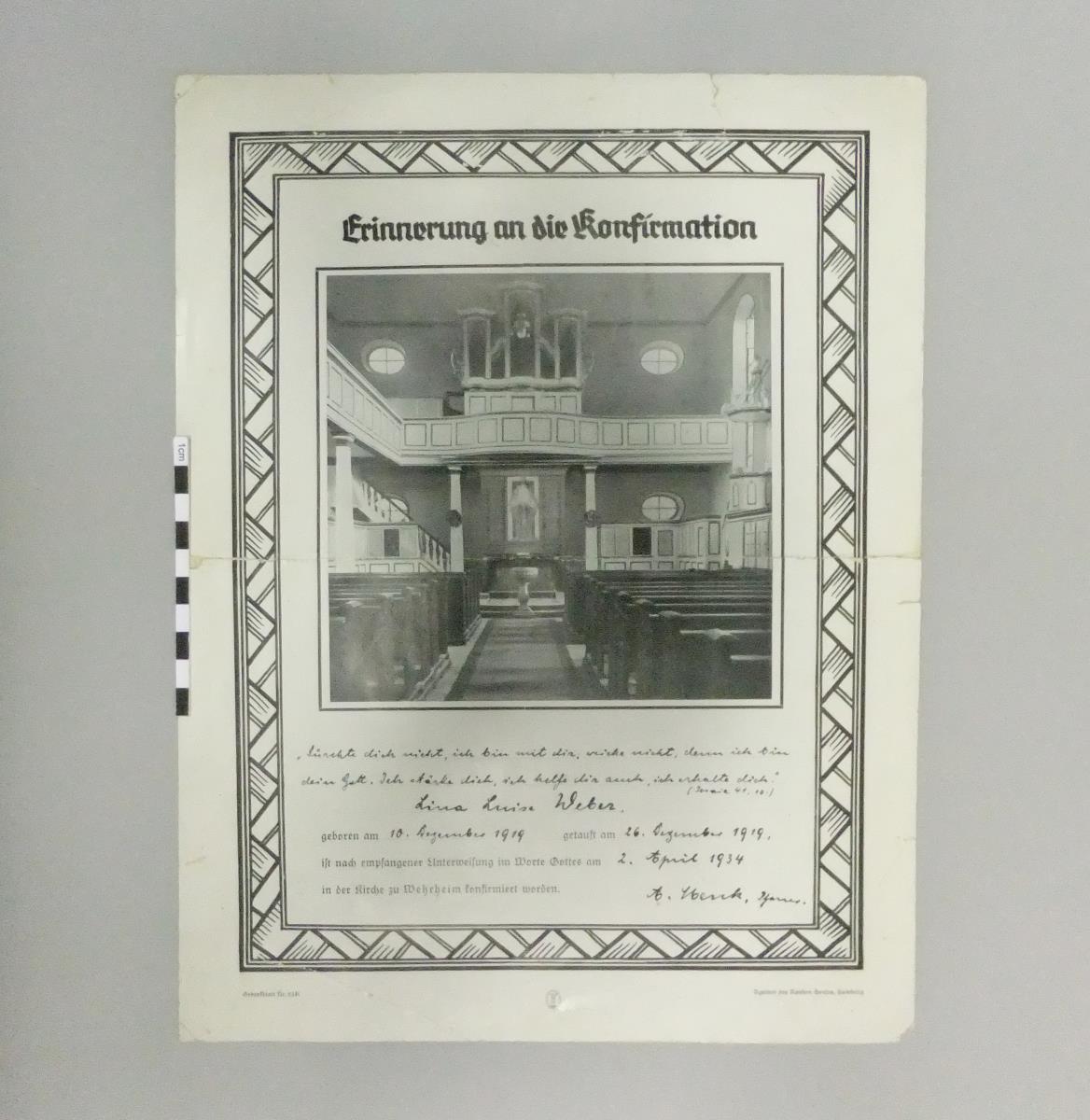 Erinnerung an die Konfirmation von Lina Luise Weber, Gedenkblatt Nr. 63 b