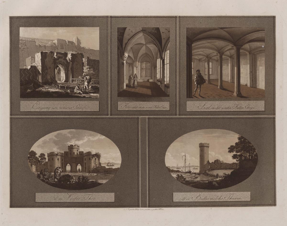 Schloss Marienburg in Preussen. 5 Motive: Eingang zum mittleren Schloss / Korridor in der ersten Keller Etage / Saal in der zweiten Keller Etage / Das Wasser Thor / Der Buttermilchs Thurm
