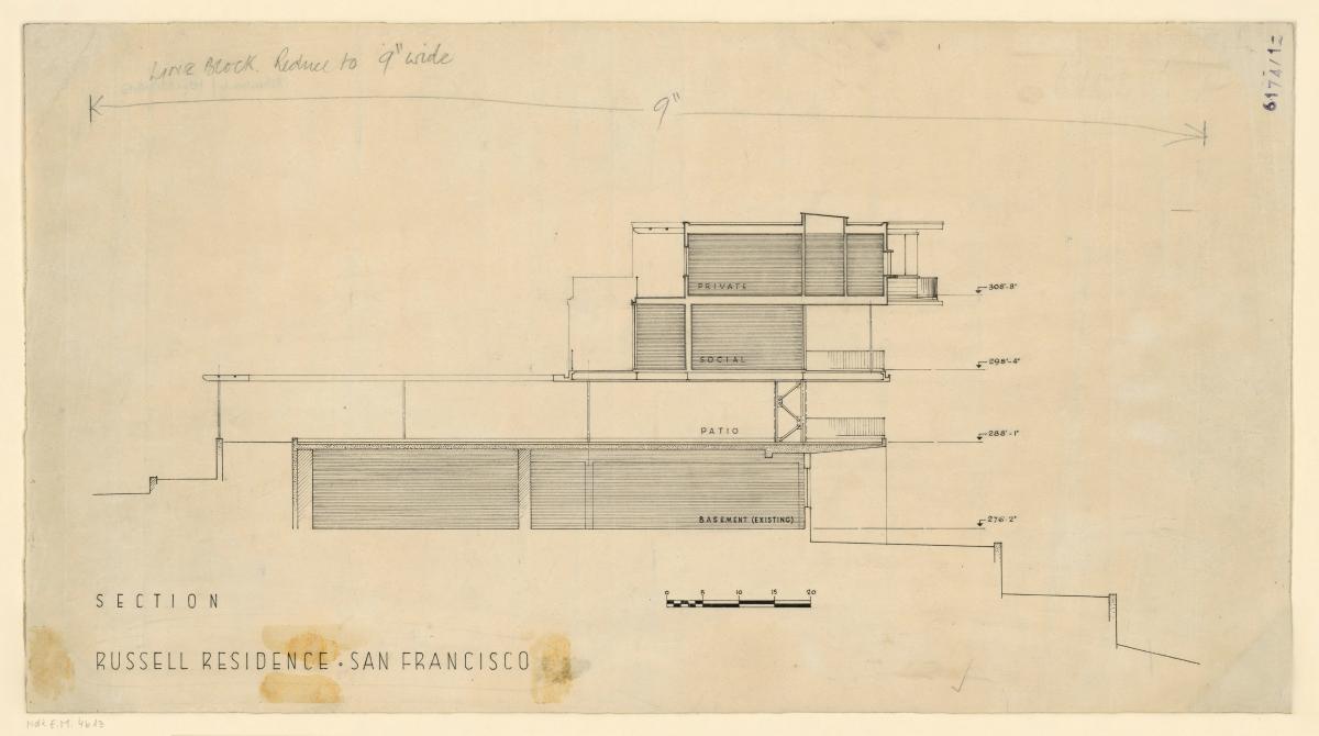 San Francisco, California. Privathaus für Leon B. Russell, Washington Street, Pacific Heights. Querschnitt