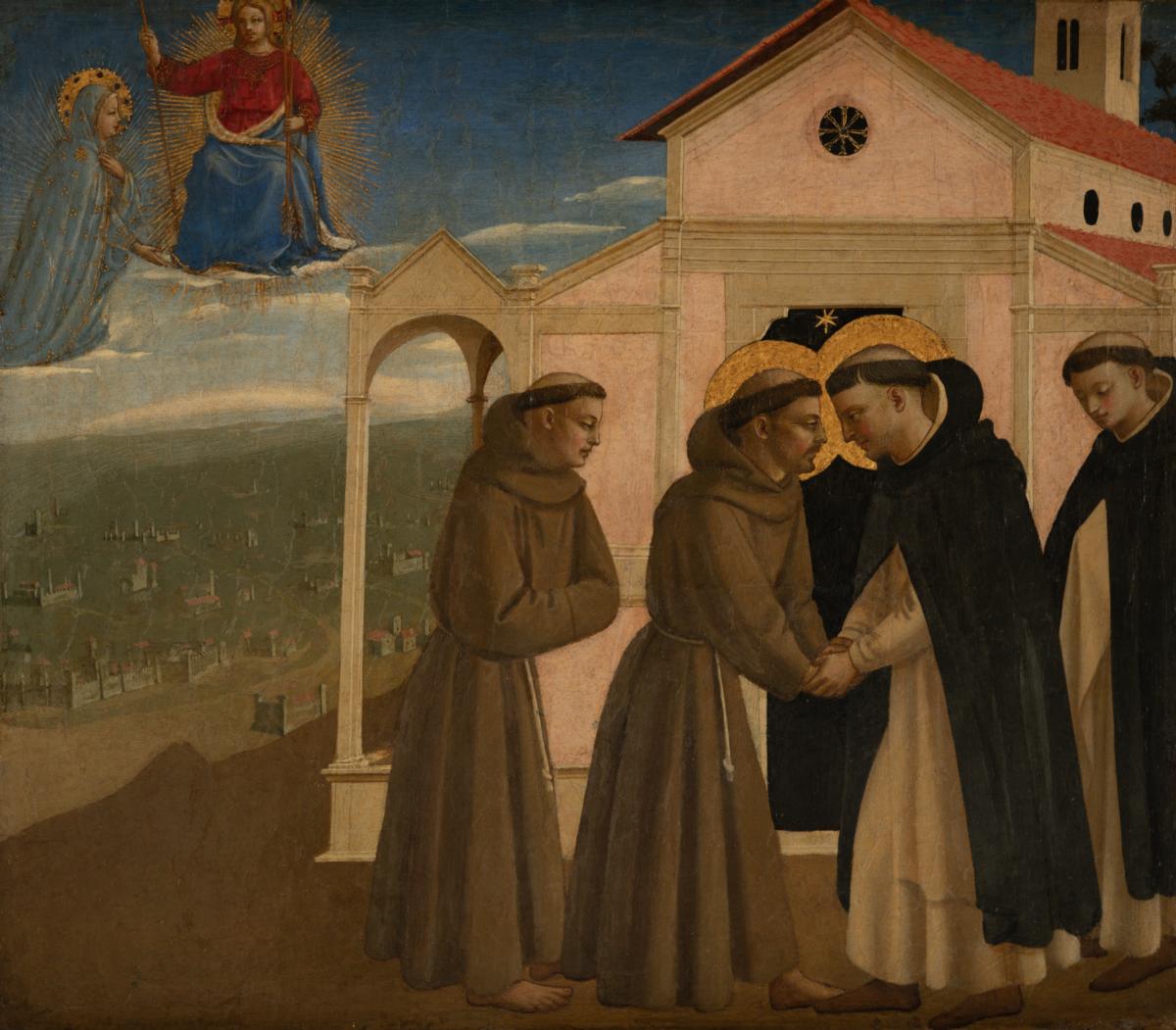 Teil einer Predella: Die Begegnung der Heiligen Dominikus und Franziskus