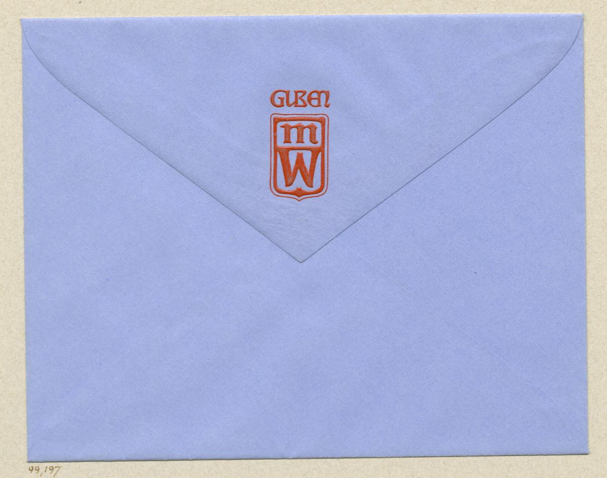 Briefumschlag mit Monogramm MW Guben (für Max Wilke)