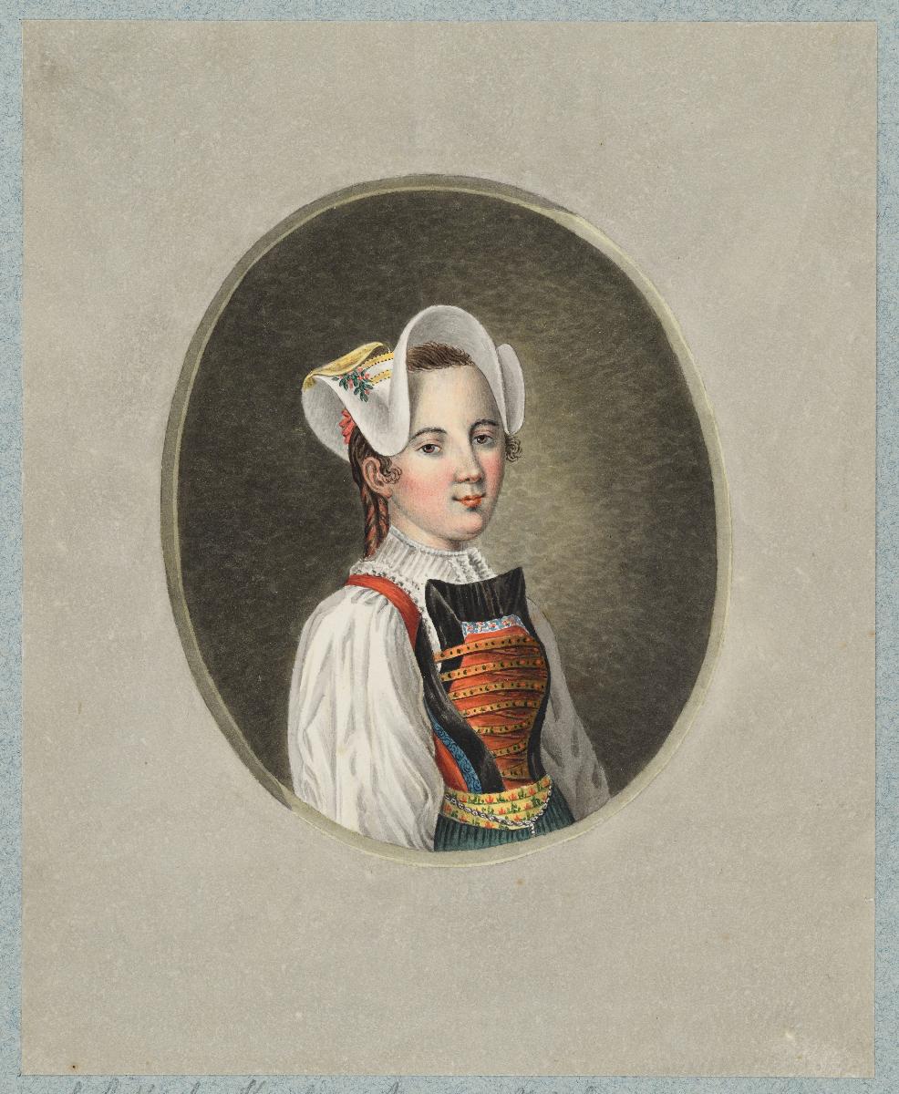 Junge Frau in Sulzthaler Tracht, Kanton Aargau [oder Grafschaft Hauenstein?]