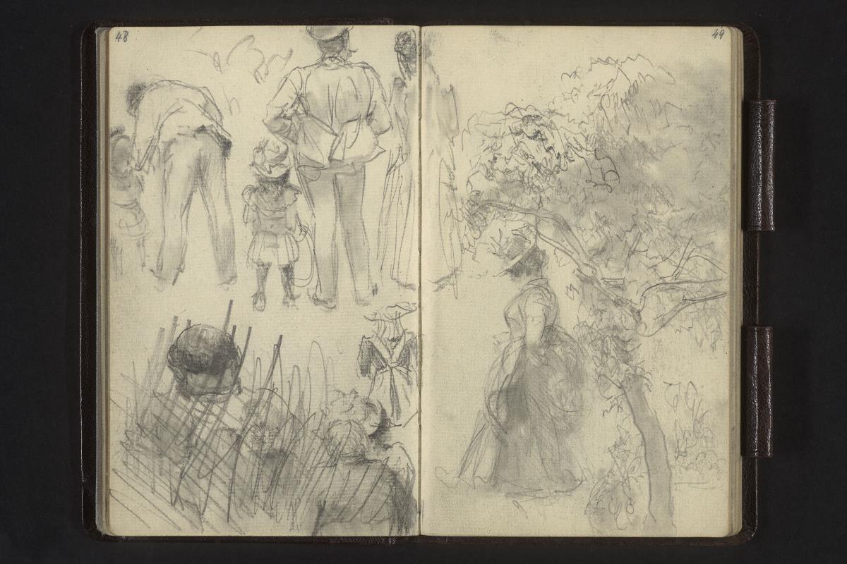 Frauen, Männer, Kinder (teils verworfen) und ein Baum