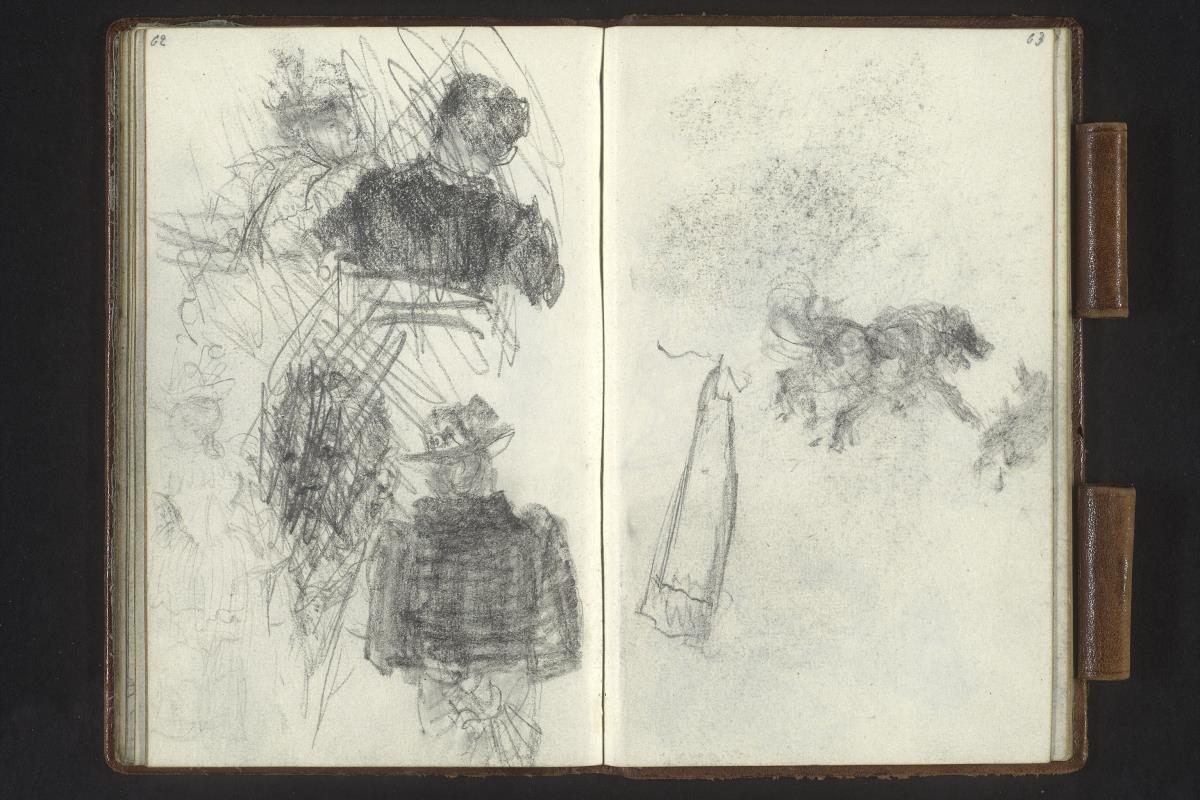 Weibliche Figurenstudien, Büste eines Mannes (teils verworfen), Hunde