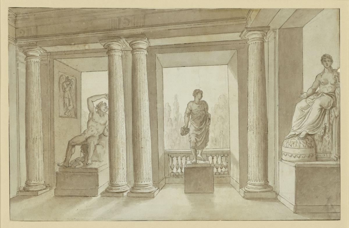Villa Albani, Säulengang mit drei Statuen
