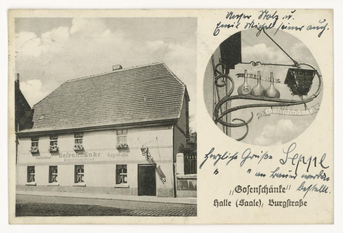 Gosen-Schänke, Fotopostkarte, Auftrag Gosen-Schänke, Halle (Gebrauchsgraphik)