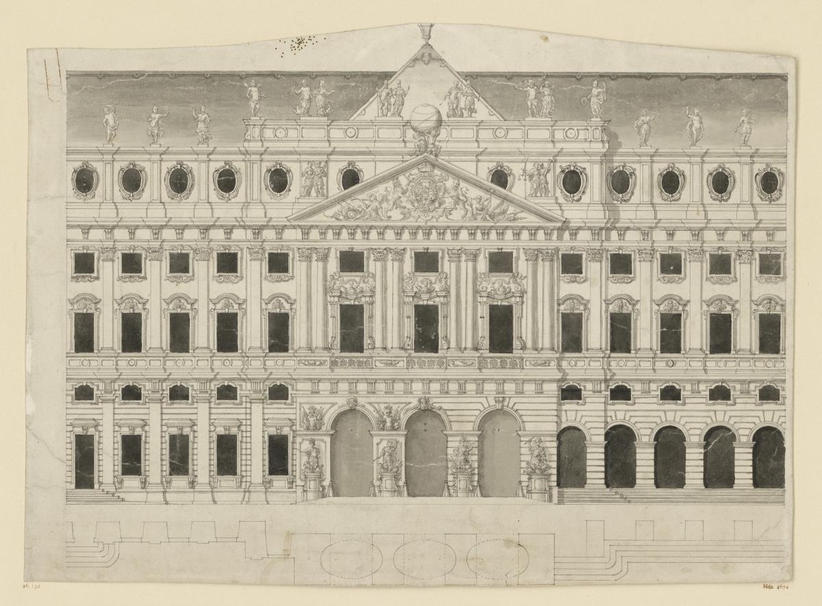 Entwurf der Würzburger Residenz, Rückfassade, Aufriss