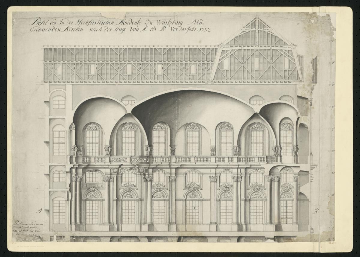 Längsschnitt durch die Hofkirche der Würzburger Residenz